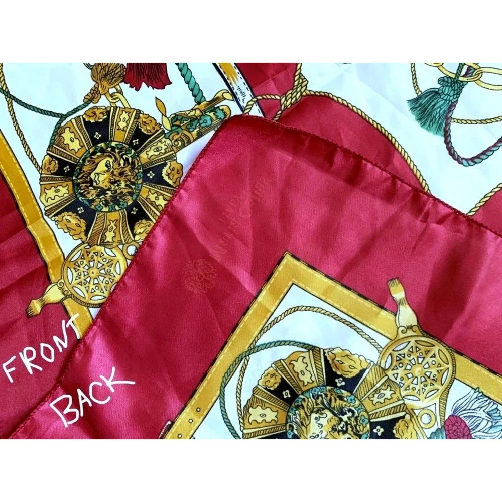 Maria Callas Italy Silk Scarf Equestrian Tassels Medallions Red Gold 34